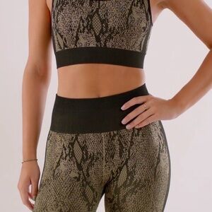 Fabletics Black and Tan Reptile Print Activewear Set